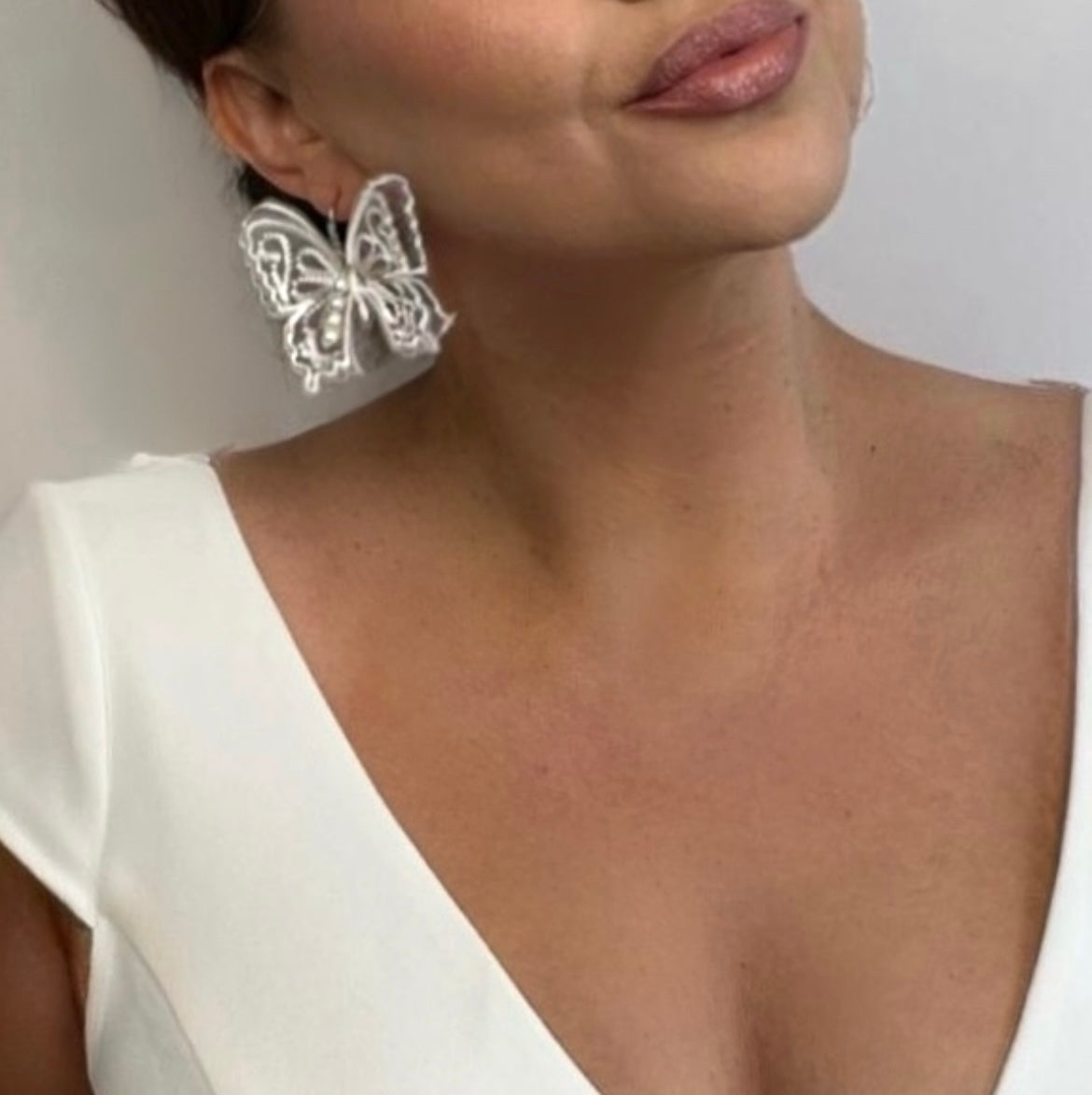Brielle Fabric Butterfly and Pearl Diamanté Hook Earrings