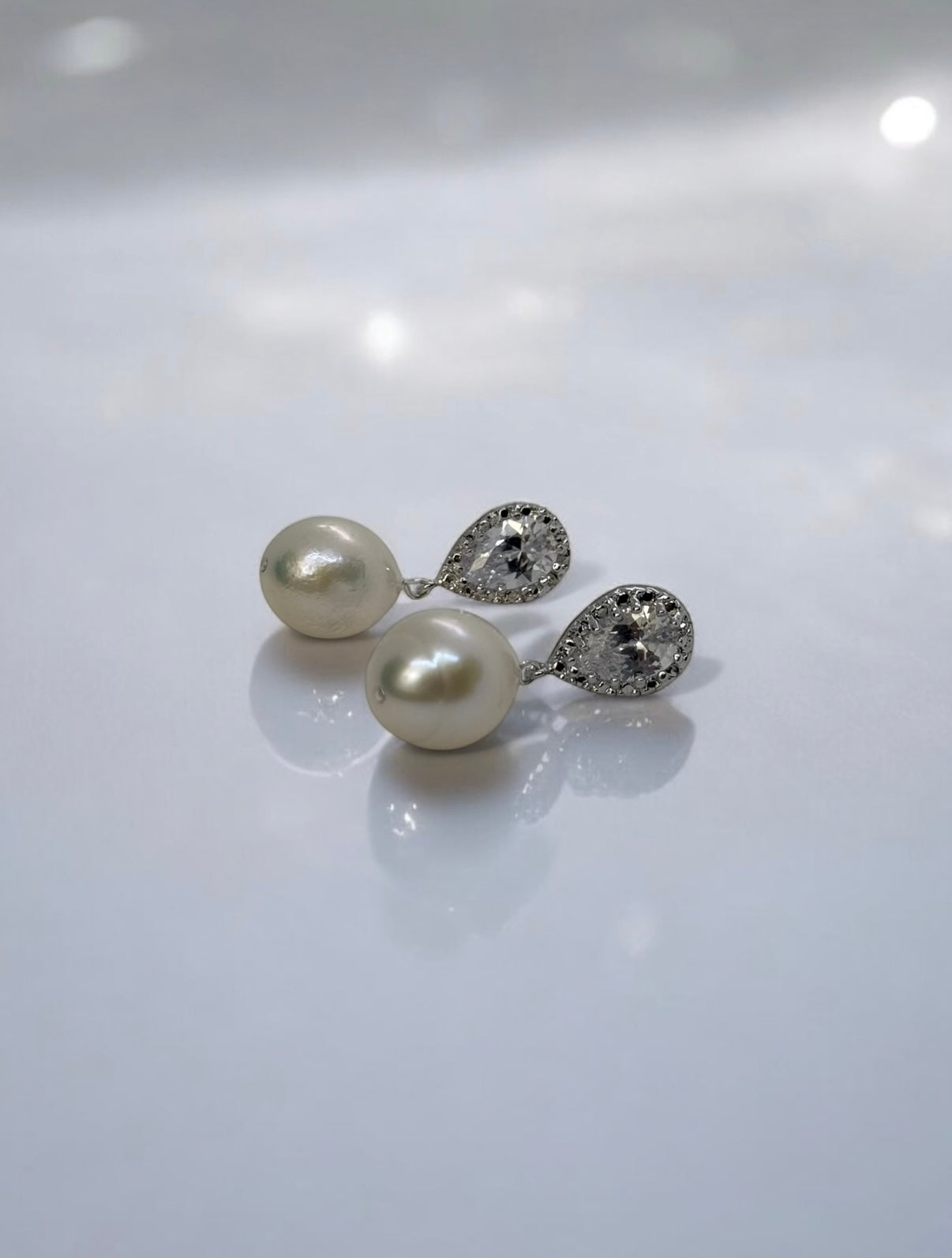 Safiya Teardrop Cubic Zircona Large Pearl Earrings