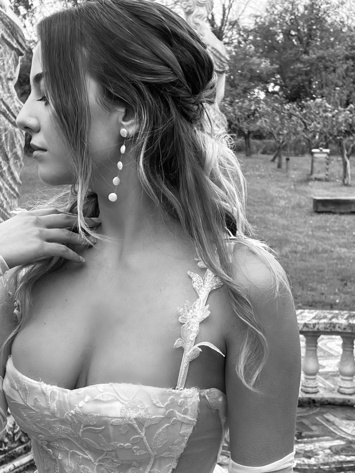Ava Coin Pearl Detached Long Drop Earrings