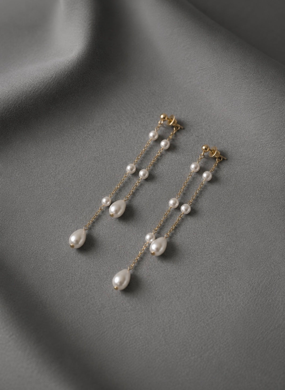 Aria Double Strand Chain Drop Freshwater Pearl Earrings