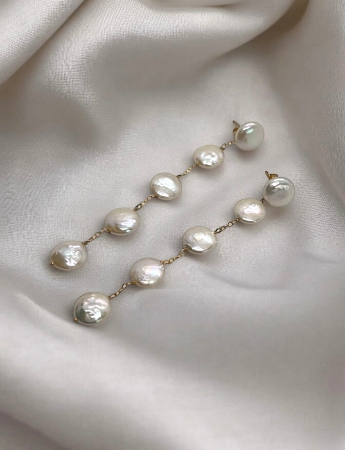 Ava Coin Pearl Detached Long Drop Earrings