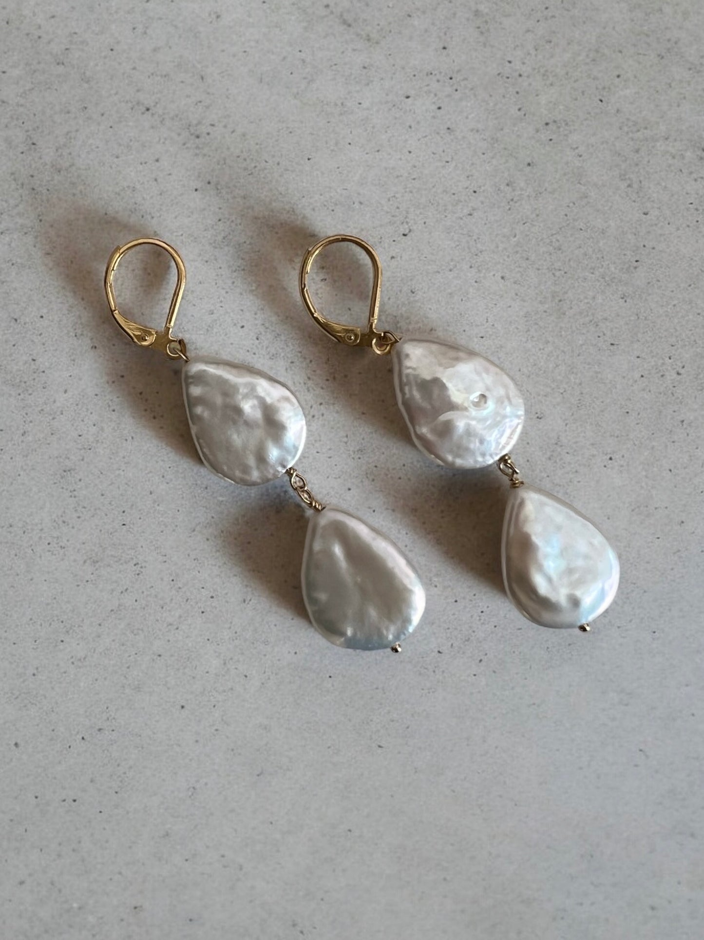 Joannah Teardrop Double Pearl Leverback Hoop Earrings