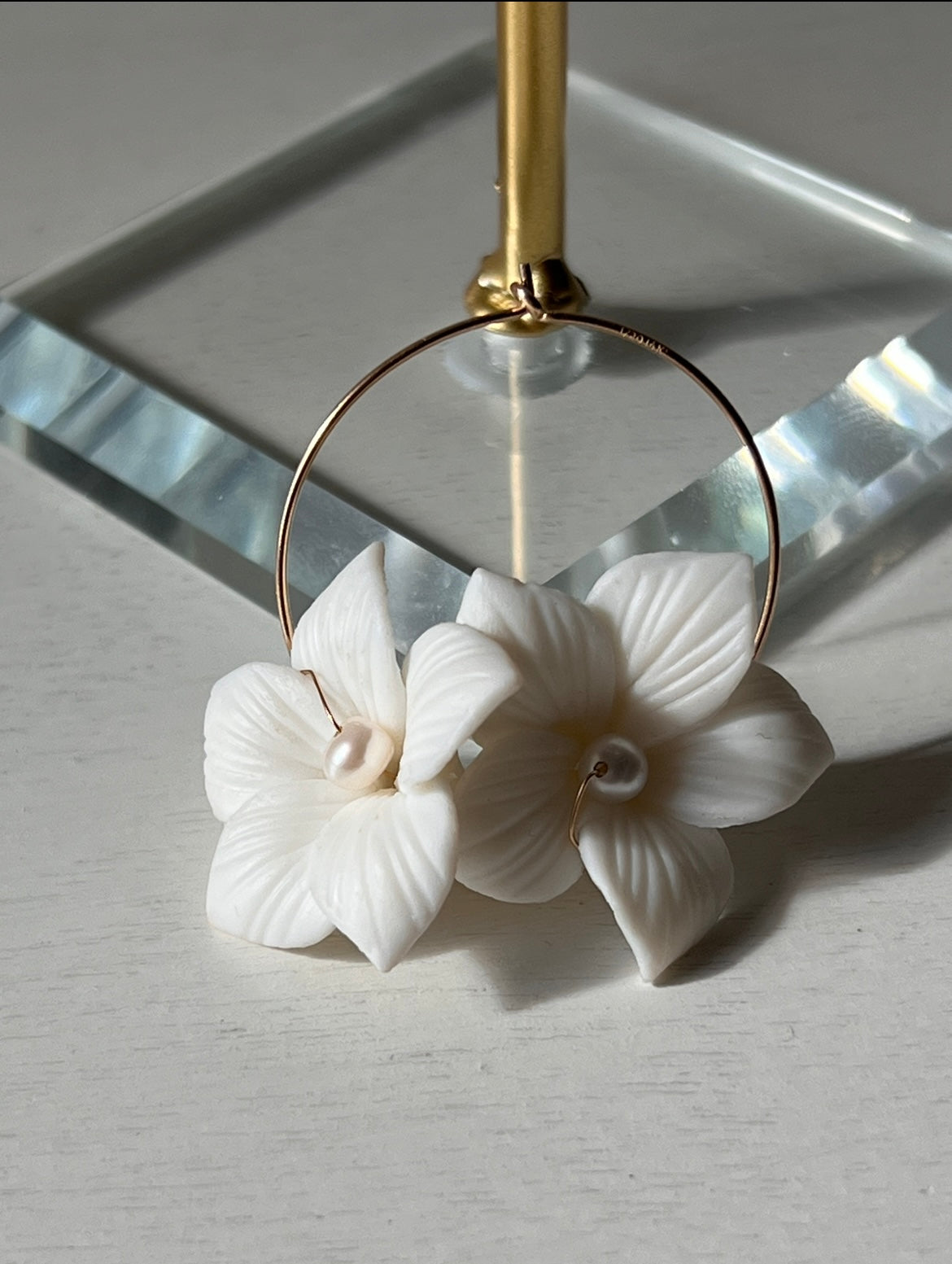 Rosa Ceramic Flower Gold Filled/Sterling Silver Beading Hoop Earrings