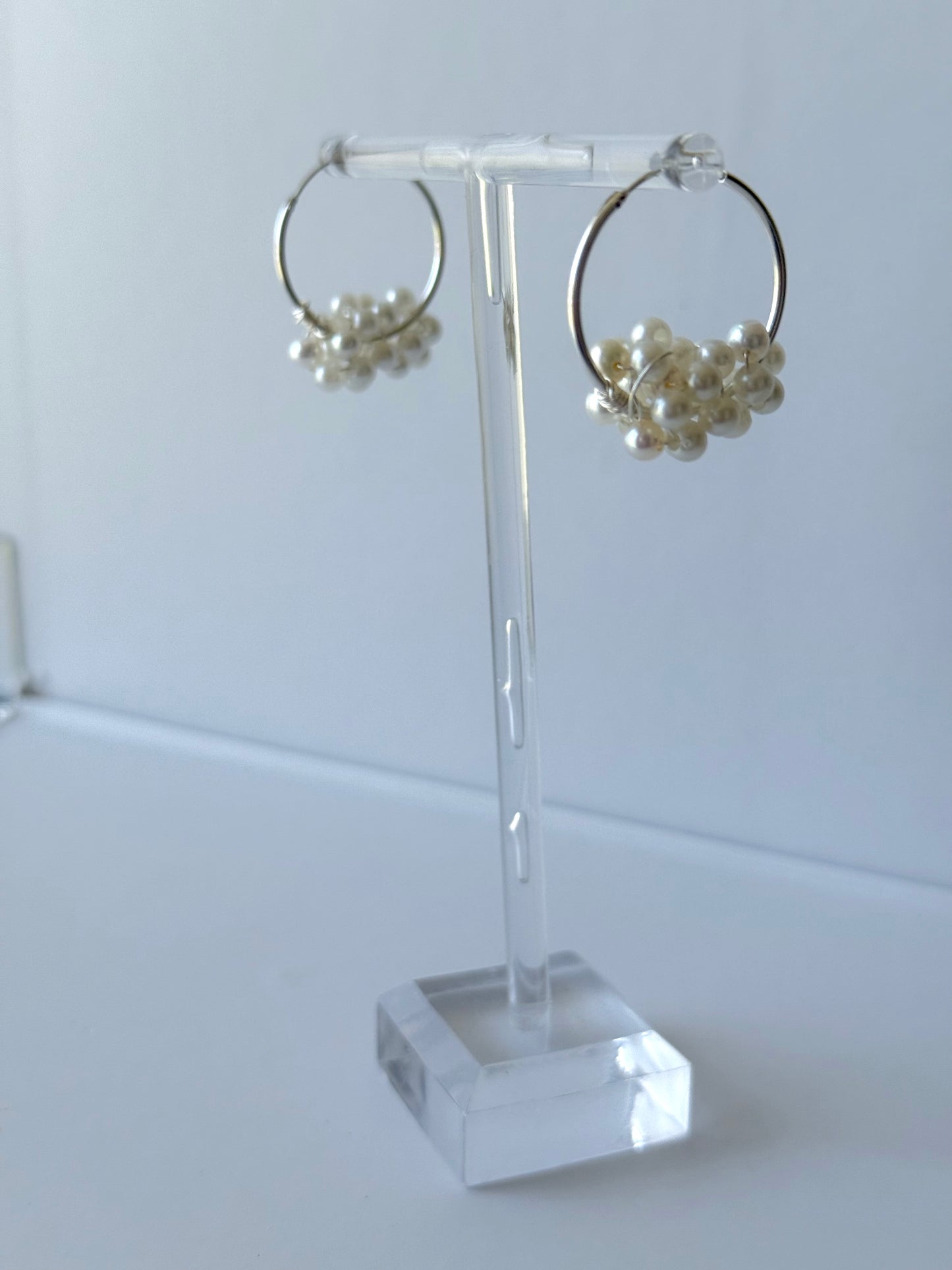 Henny Pearl Cluster Silver Hoops