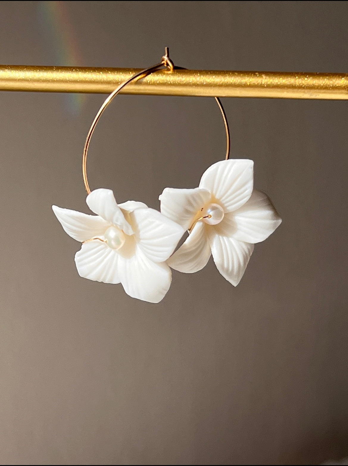 Rosa Ceramic Flower Gold Filled/Sterling Silver Beading Hoop Earrings