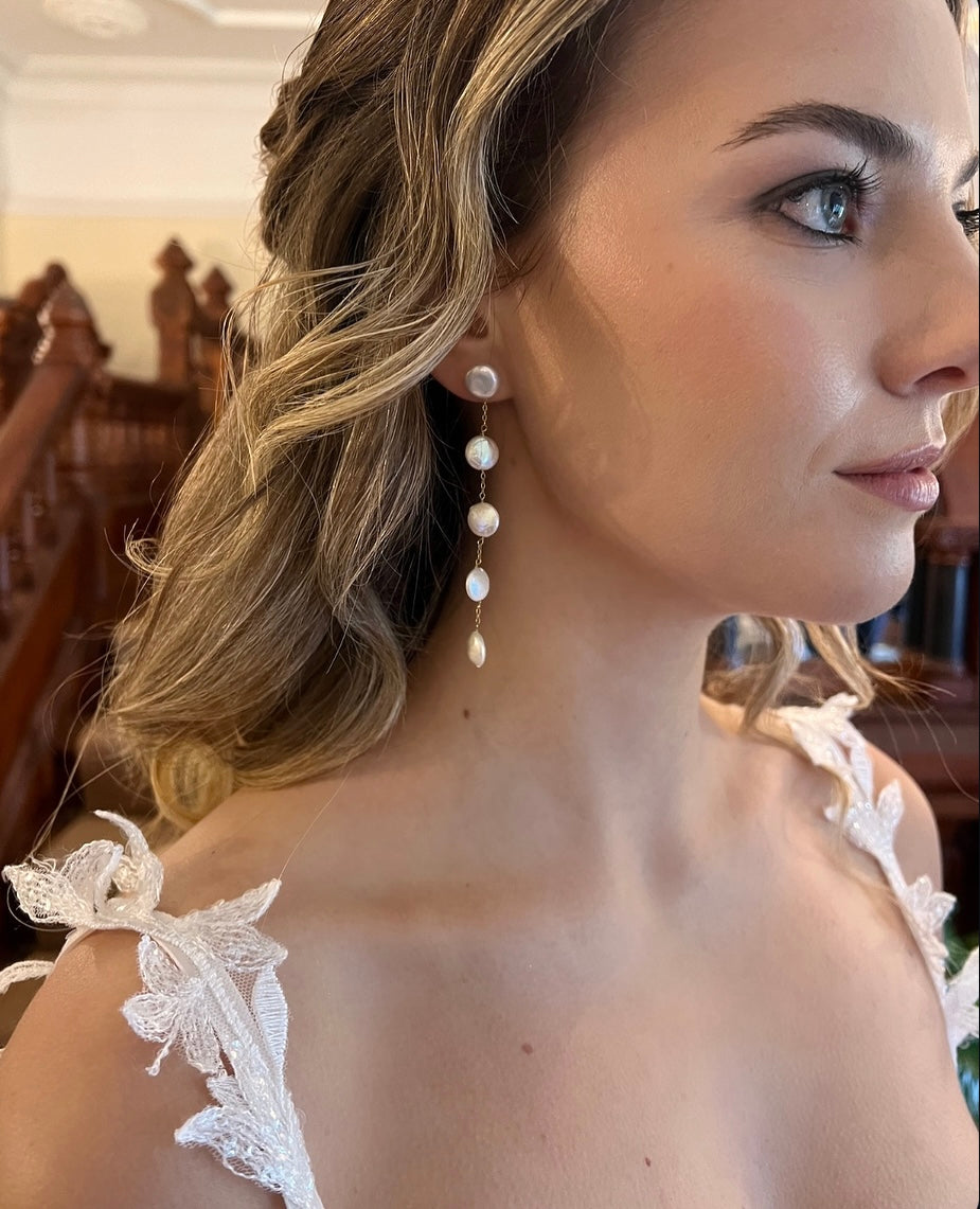 Ava Coin Pearl Detached Long Drop Earrings