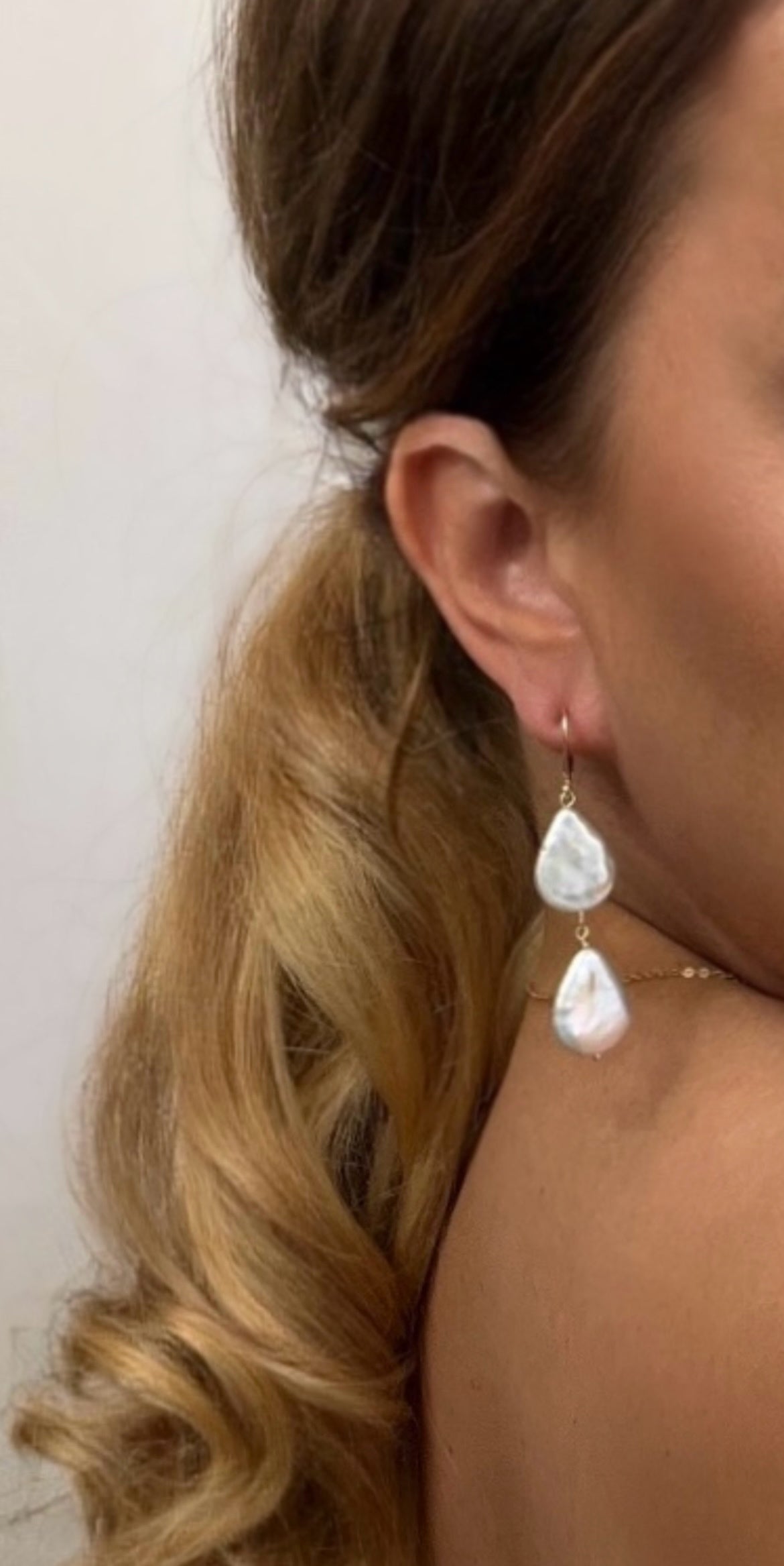 Joannah Teardrop Double Pearl Leverback Hoop Earrings