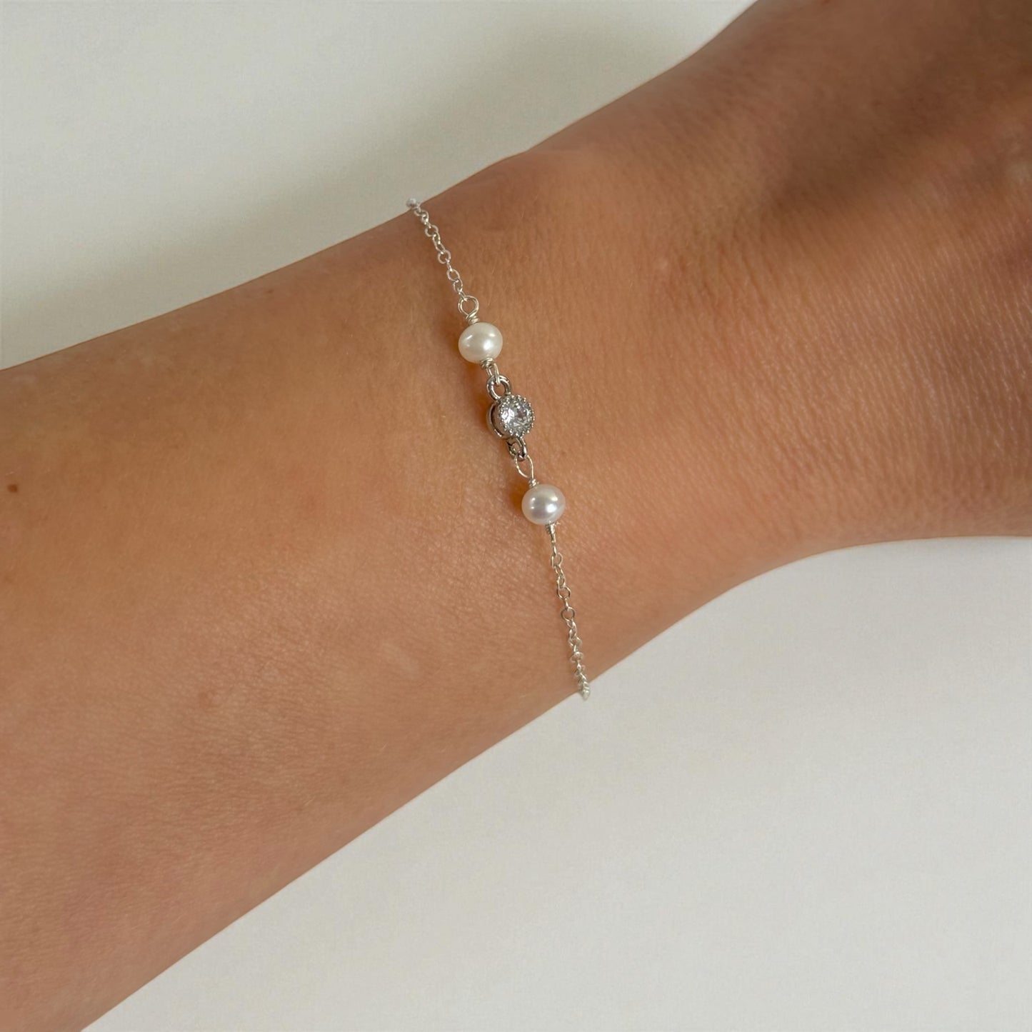 Lina Cubic Zirconia & Pearl Silver Bracelet