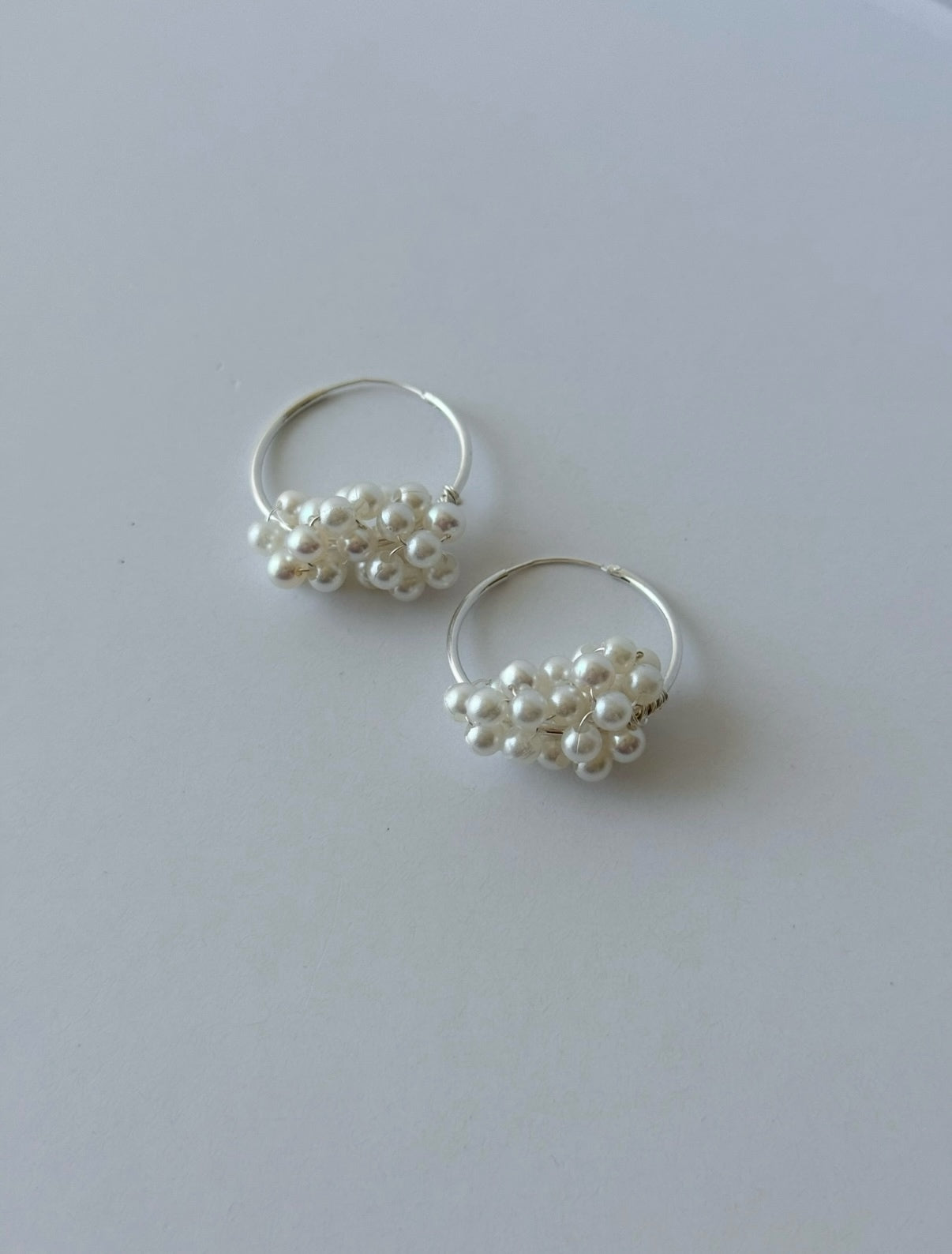 Henny Pearl Cluster Silver Hoops