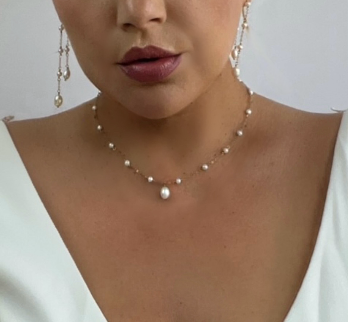 Aria Freshwater Wire Wrapped Pearl Earring & Necklace Pendant Set