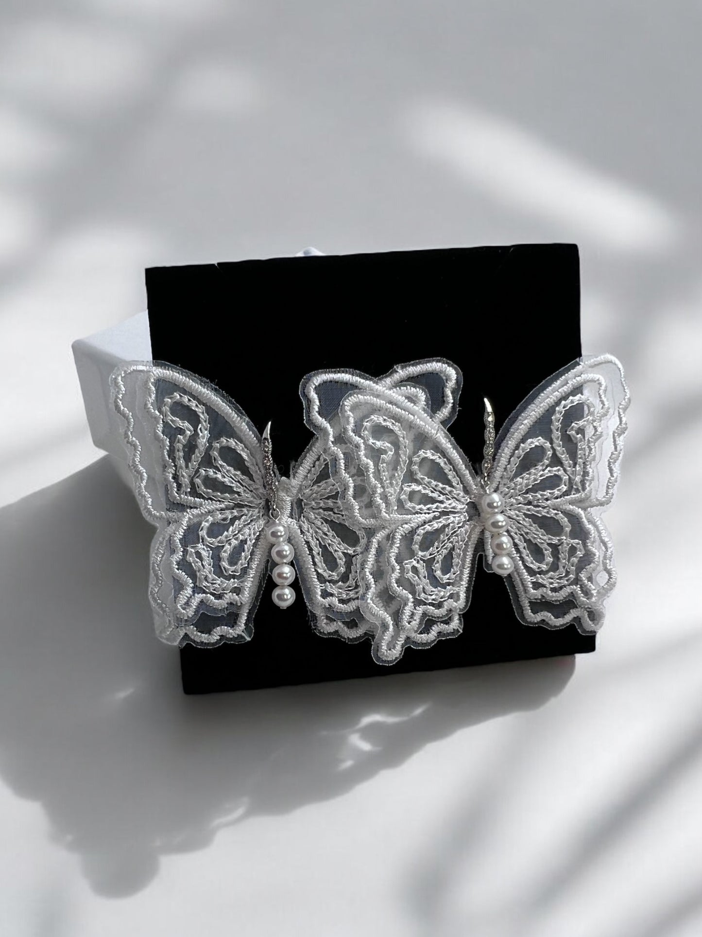 Brielle Fabric Butterfly and Pearl Diamanté Hook Earrings