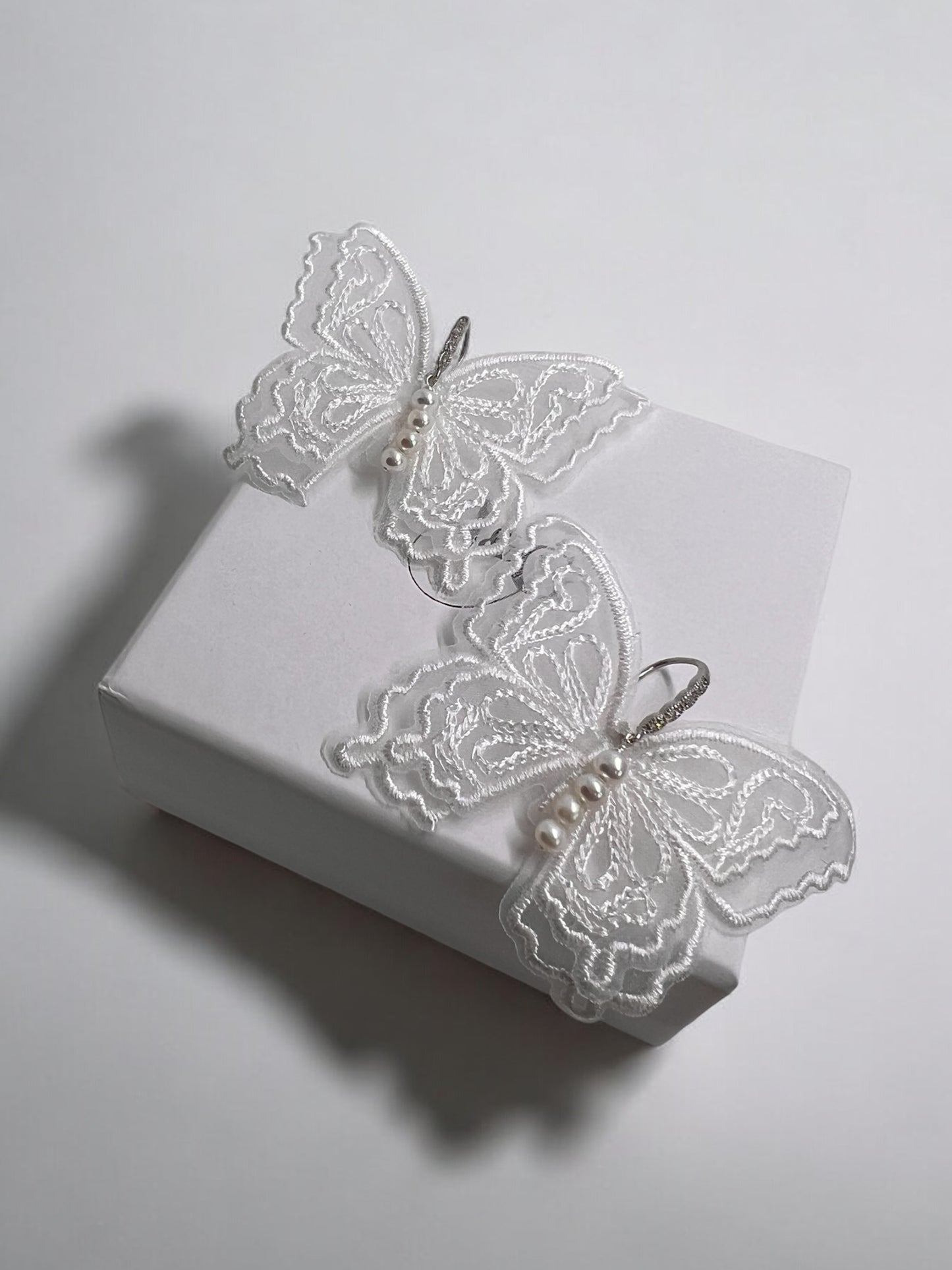 Brielle Fabric Butterfly and Pearl Diamanté Hook Earrings