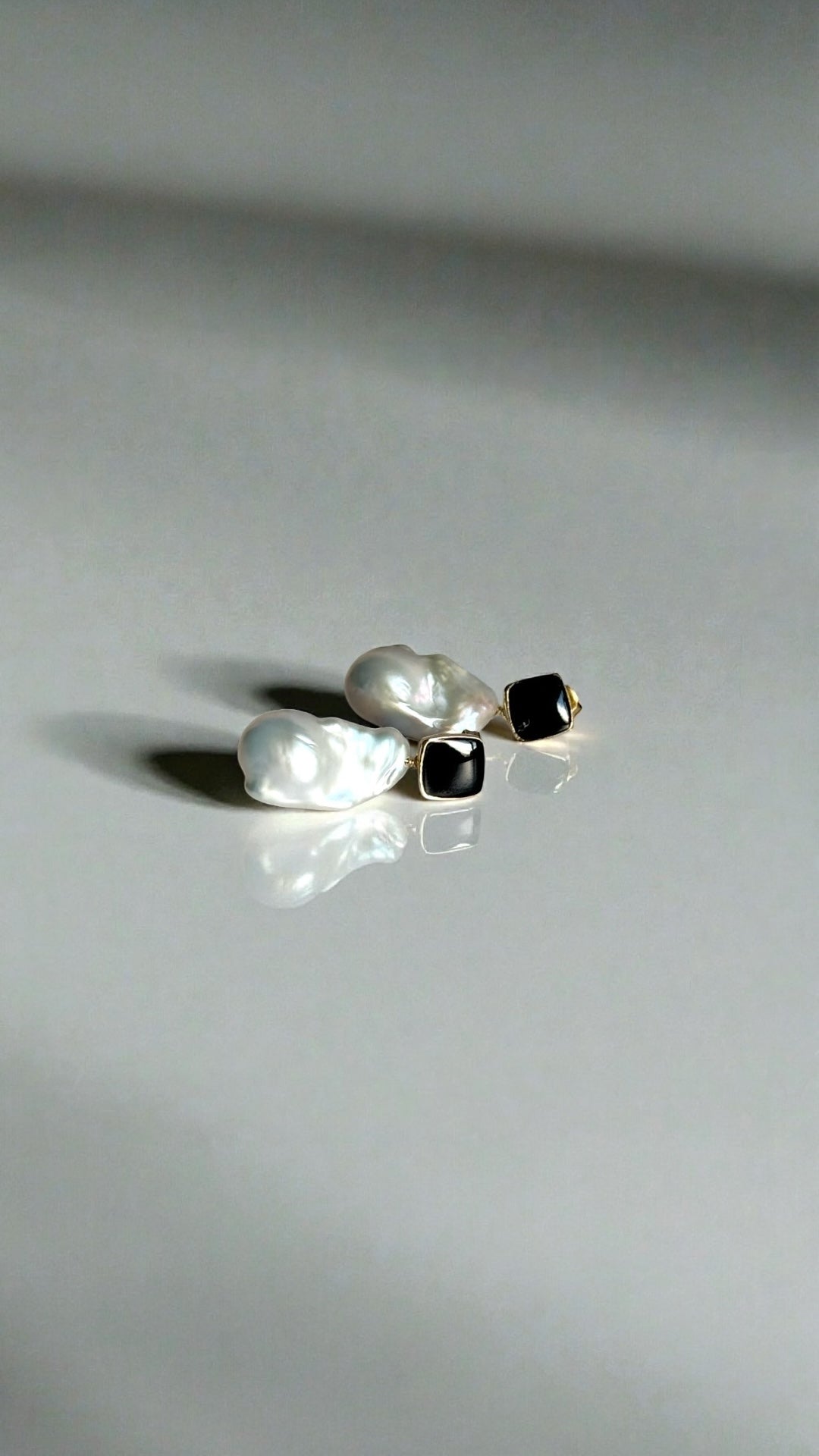 Lilith Baroque Pearl and Black Stud Earrings