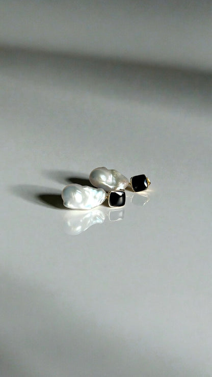 Lilith Baroque Pearl and Black Stud Earrings