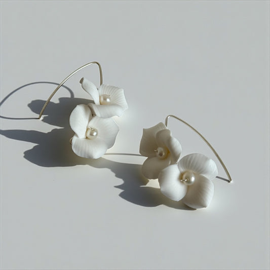 Azalea Polymer Clay Flower And Pearl Hook Earrings