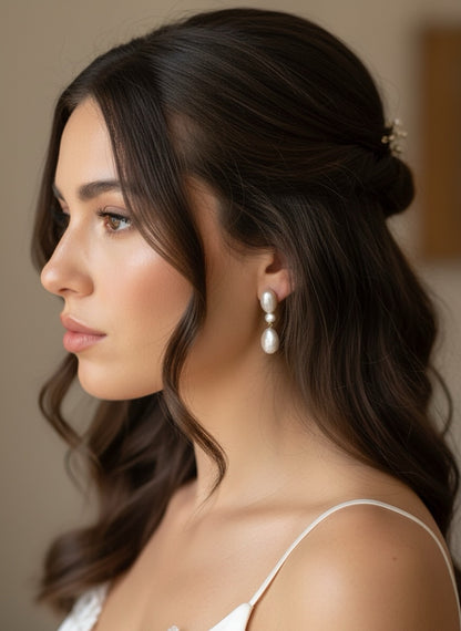 Amara Triple Pearl Drop Earrings