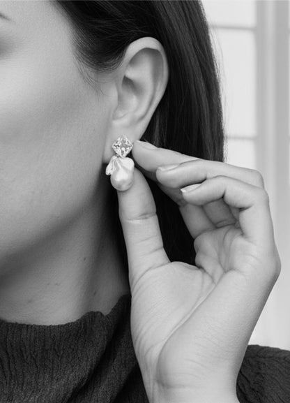 Lyra Detachable Baroque Pearl & Crystal Stud Earrings