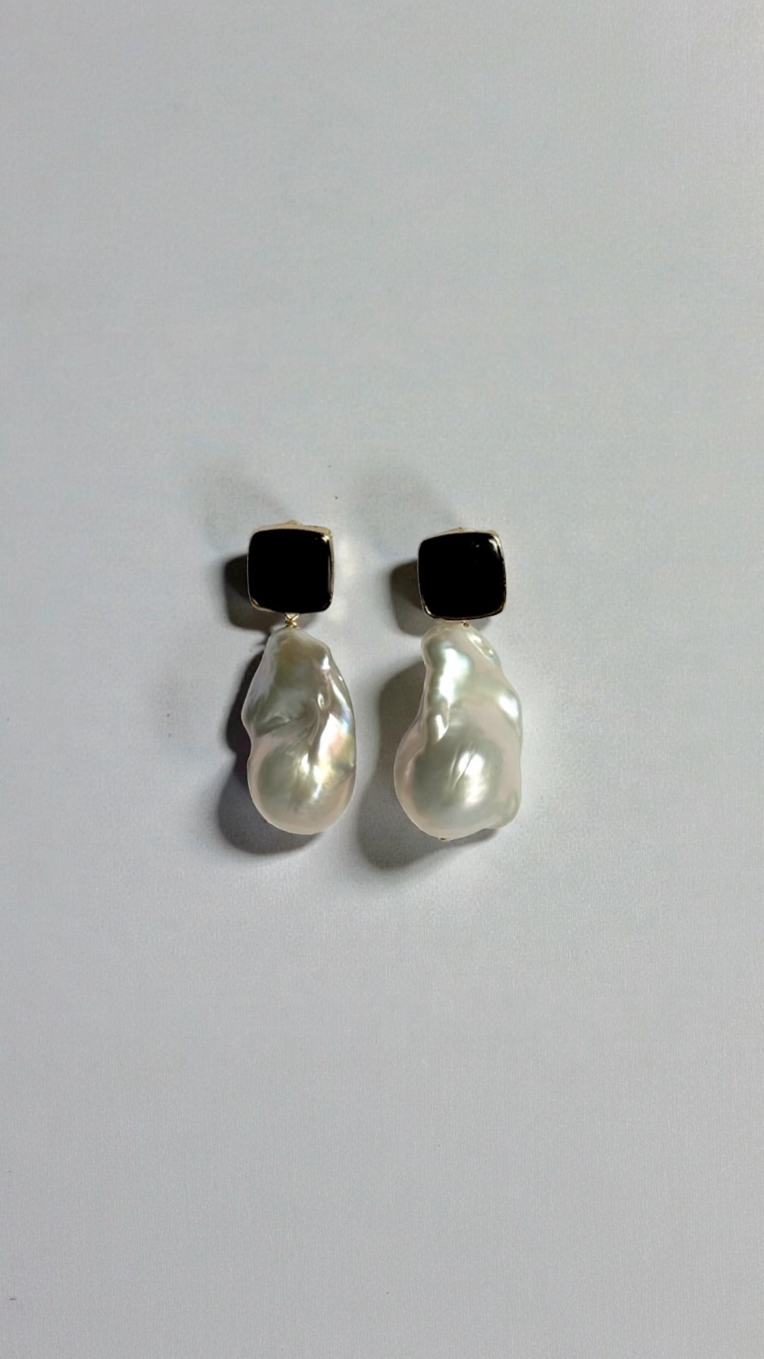 Lilith Baroque Pearl and Black Stud Earrings