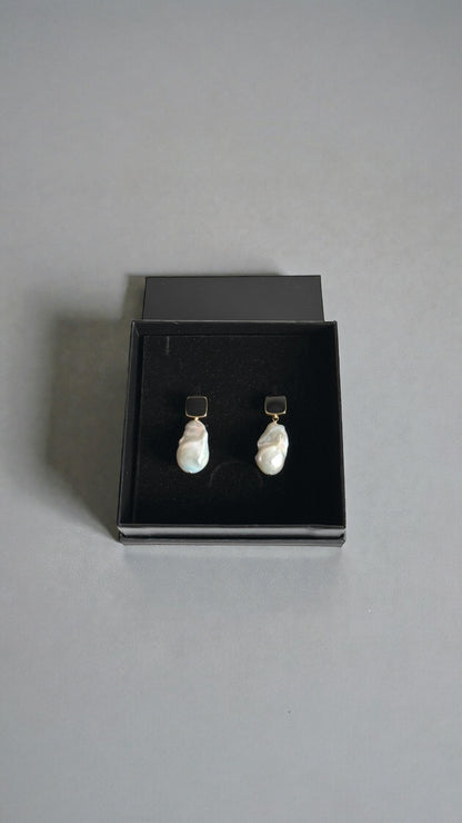 Lilith Baroque Pearl and Black Stud Earrings