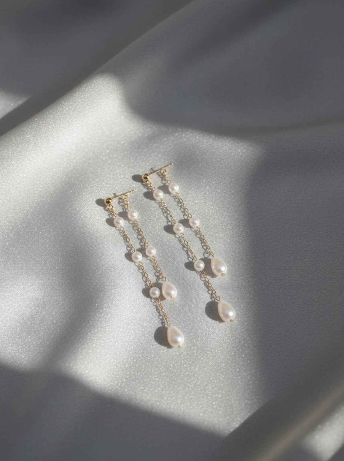 Aria Double Strand Chain Drop Freshwater Pearl Earrings