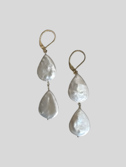 Joannah Teardrop Double Pearl Leverback Hoop Earrings