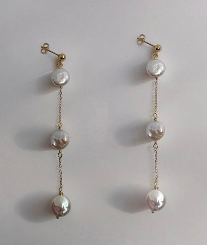 Danica Coin Pearl and Chain Drop Earrings