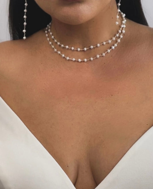 Gracie Mini Pearl Double Choker and Drop Earring Set