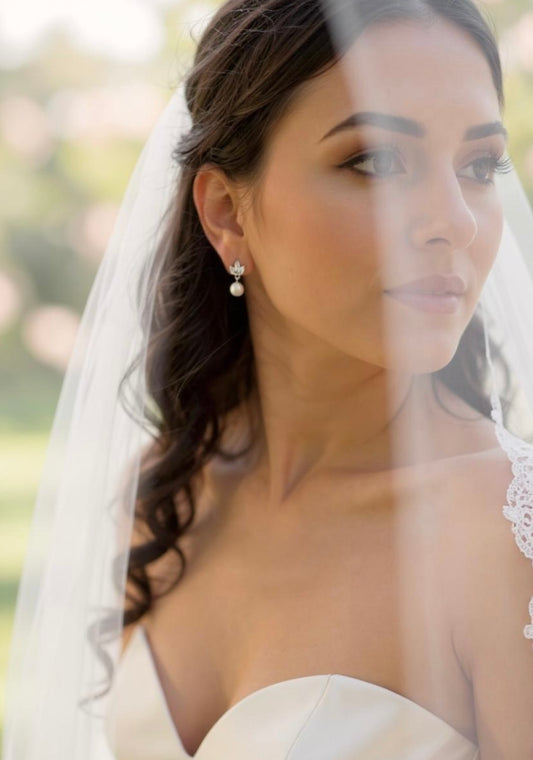 Evalina Cubic Zirconia Stud Pearl Earrings
