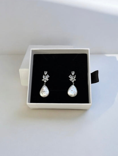 Cerys Cubic Zirconia Tear Drop Pearl Earrings