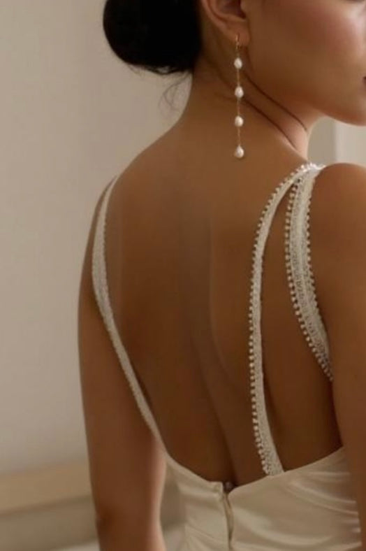 Etta Teardrop Pearl Chain Earrings