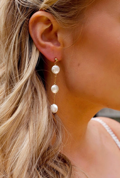 Danica Coin Pearl and Chain Drop Earrings