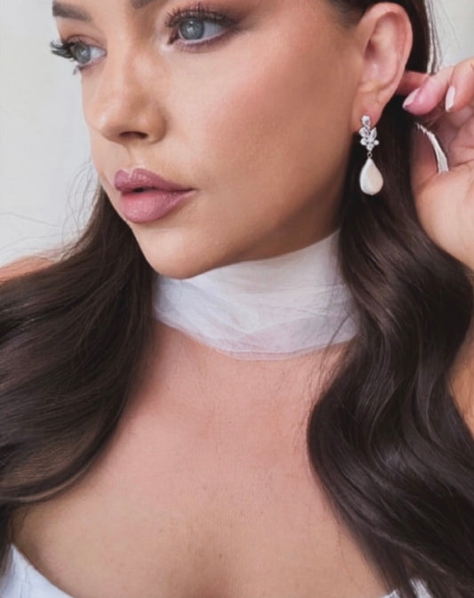Cerys Cubic Zirconia Tear Drop Pearl Earrings