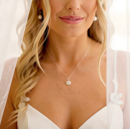 Evita Sterling Silver Freshwater Coin Pearl Necklace & Earring Set