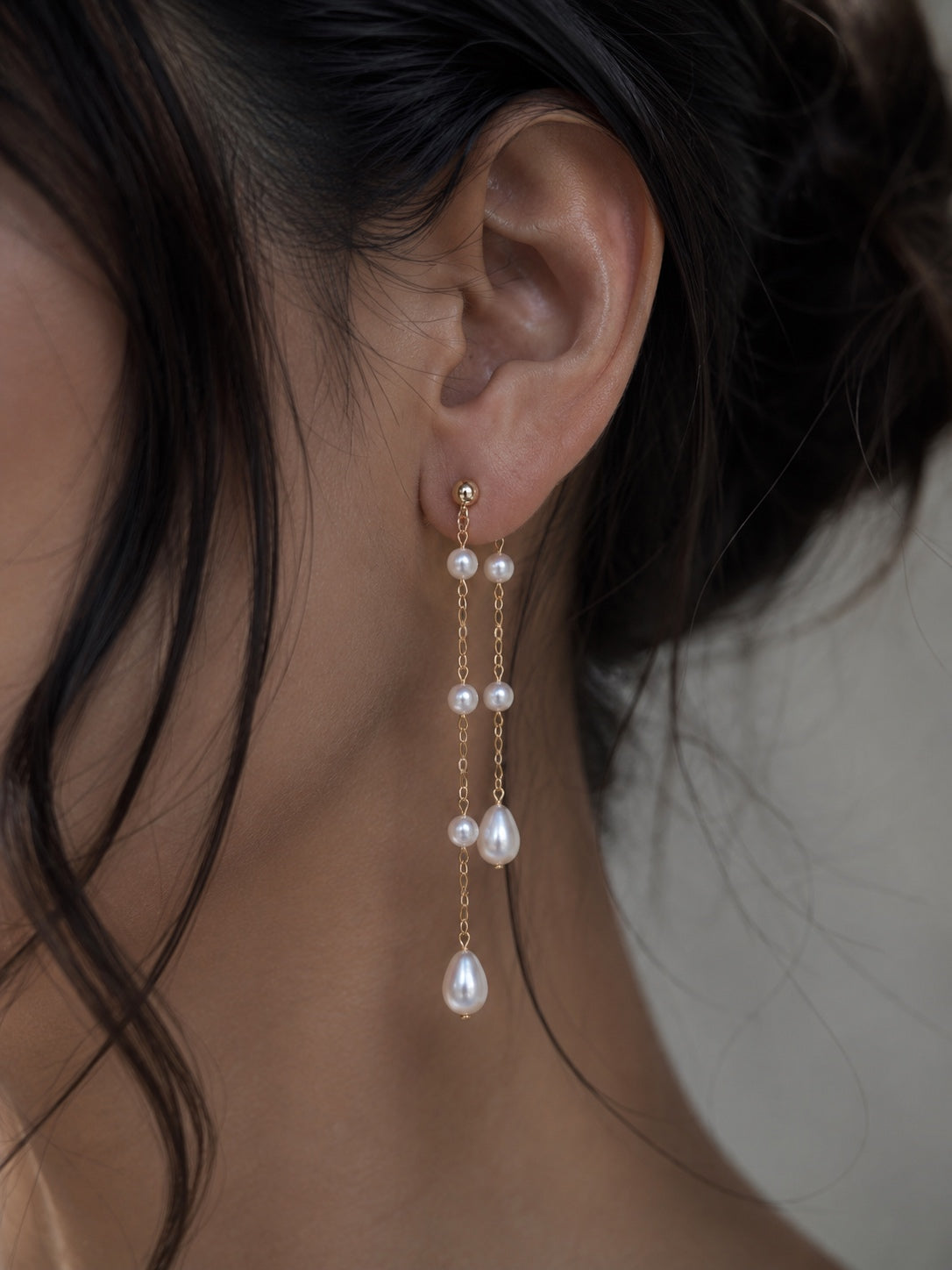 Aria Double Strand Chain Drop Freshwater Pearl Earrings