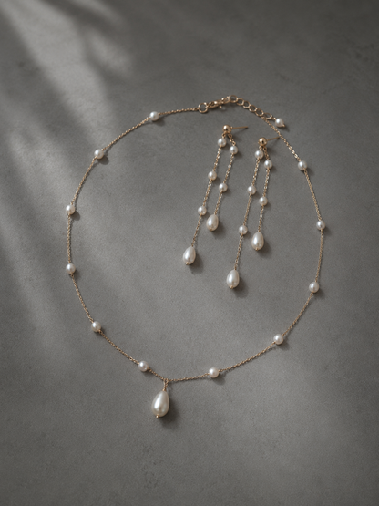 Aria Freshwater Wire Wrapped Pearl Earring & Necklace Pendant Set