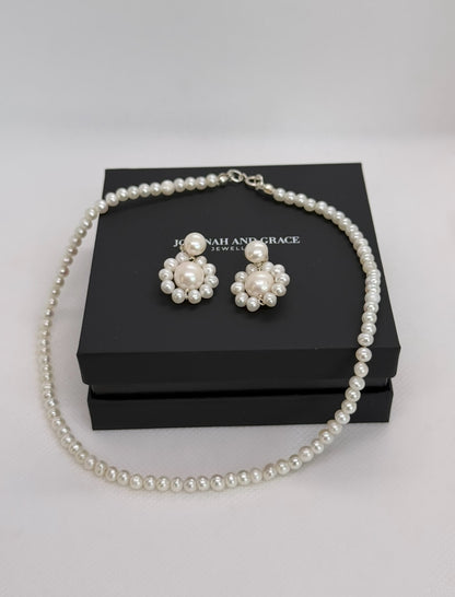 Alyssa Pearl Choker and Pearl Detachable Cluster Earrings