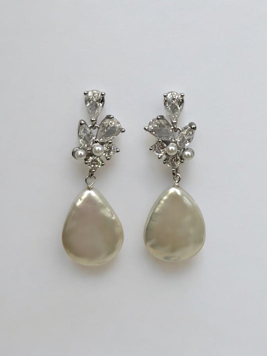 Cerys Cubic Zirconia Tear Drop Pearl Earrings