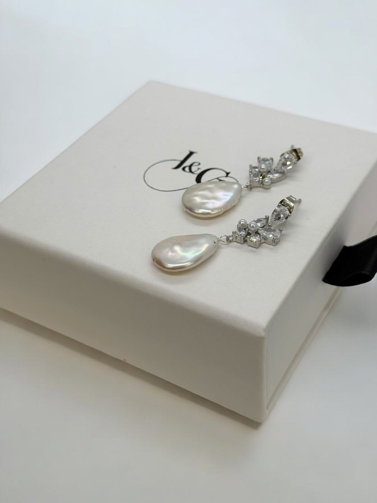 Cerys Cubic Zirconia Tear Drop Pearl Earrings